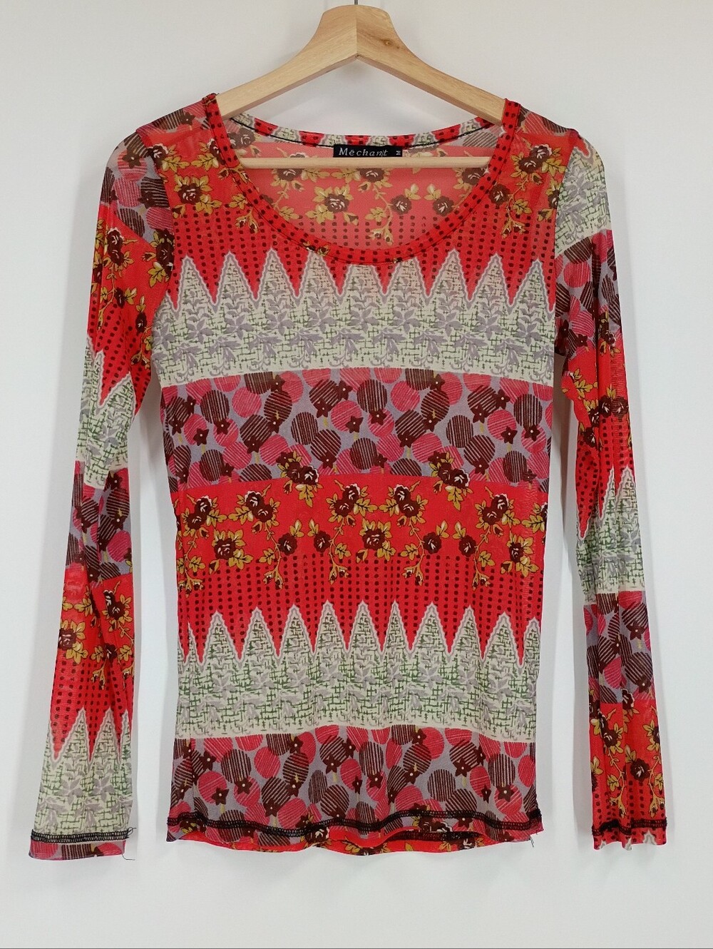 Mechant Printed Mesh Long Sleeve Top